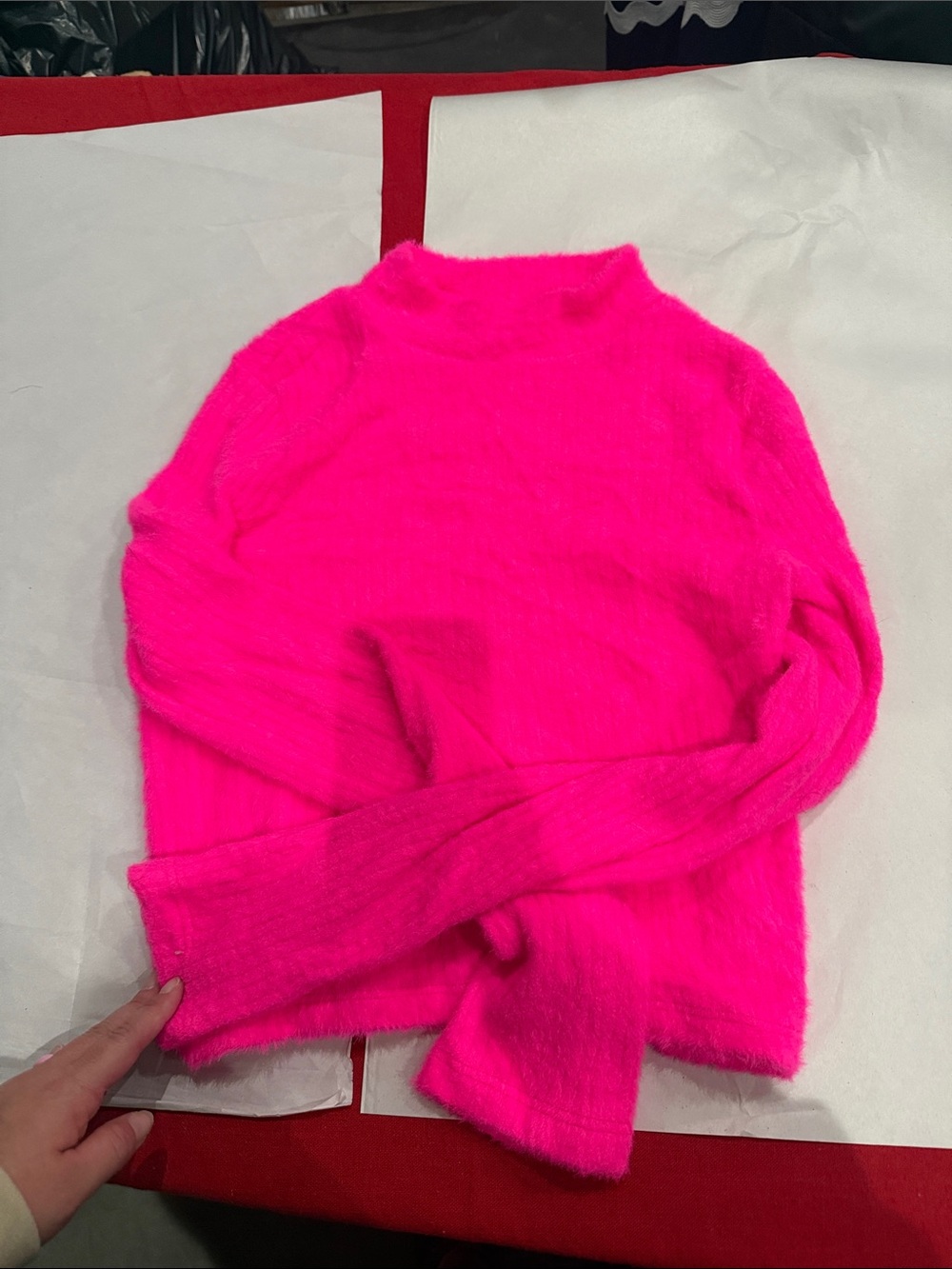 Anthropologie Neon Pink Fuzzy Mock Neck Sweater